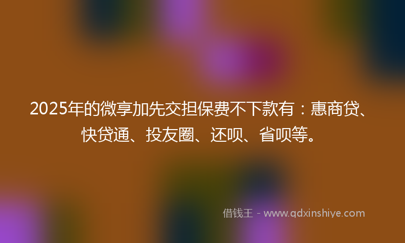 2025年的微享加先交担保费不下款有：惠商贷、快贷通、投友圈、还呗、省呗等。