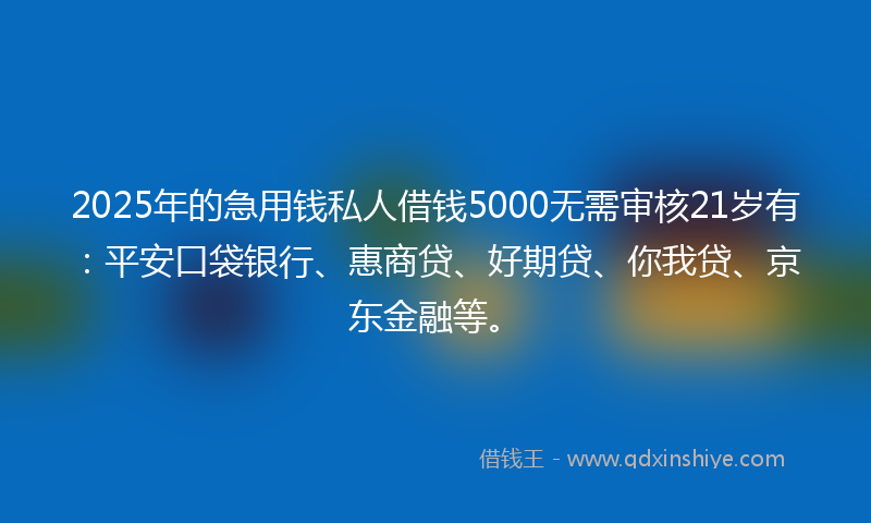 2025年的急用钱私人借钱5000无需审核21岁有：平安口袋银行、惠商贷、好期贷、你我贷、京东金融等。