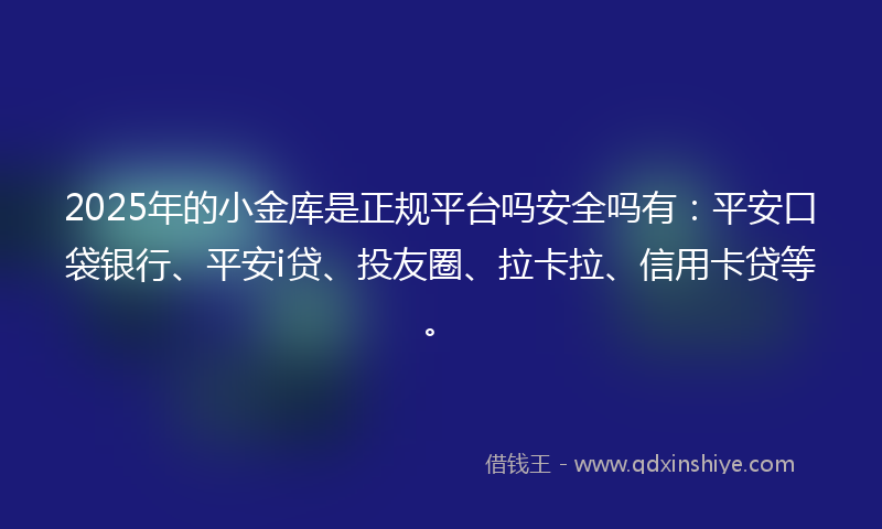 2025年的小金库是正规平台吗安全吗有：平安口袋银行、平安i贷、投友圈、拉卡拉、信用卡贷等。