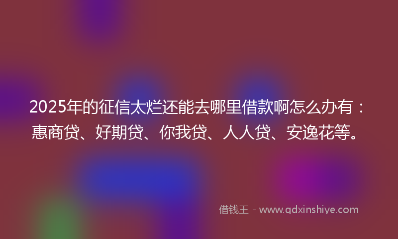 2025年的征信太烂还能去哪里借款啊怎么办有：惠商贷、好期贷、你我贷、人人贷、安逸花等。