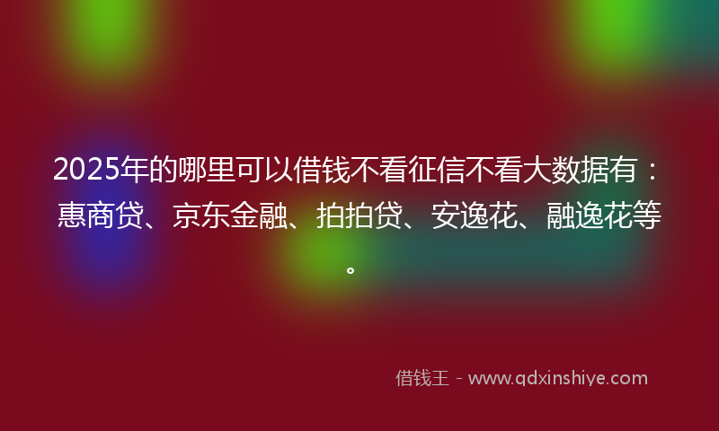 2025年的哪里可以借钱不看征信不看大数据有：惠商贷、京东金融、拍拍贷、安逸花、融逸花等。
