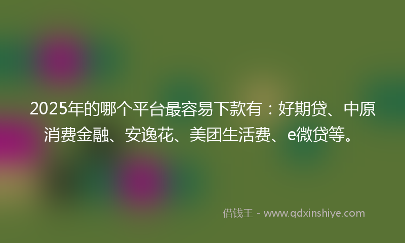 2025年的哪个平台最容易下款有：好期贷、中原消费金融、安逸花、美团生活费、e微贷等。