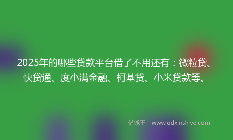 2025年的哪些贷款平台借了不用还有：微粒贷、快贷通、度小满金融、柯基贷、小米贷款等。