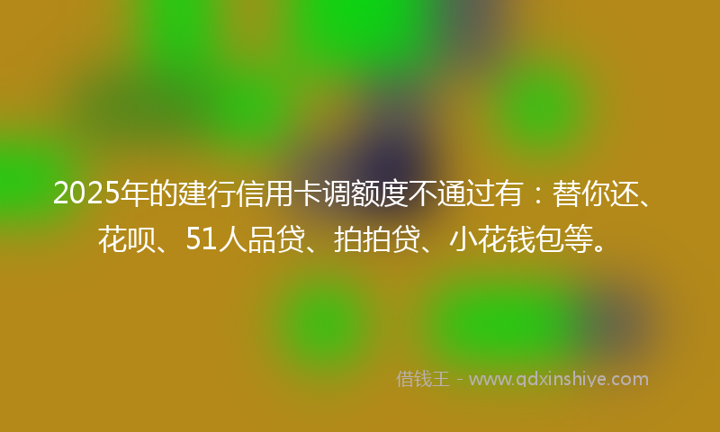 2025年的建行信用卡调额度不通过有：替你还、花呗、51人品贷、拍拍贷、小花钱包等。