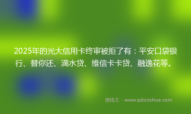 2025年的光大信用卡终审被拒了有：平安口袋银行、替你还、滴水贷、维信卡卡贷、融逸花等。