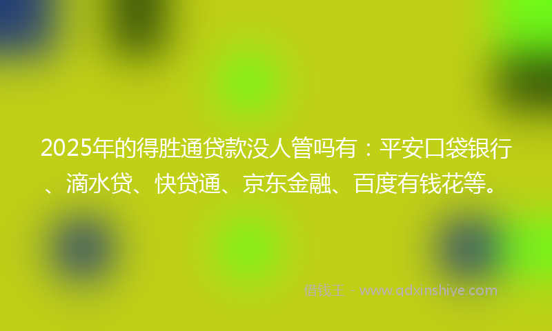 2025年的得胜通贷款没人管吗有：平安口袋银行、滴水贷、快贷通、京东金融、百度有钱花等。