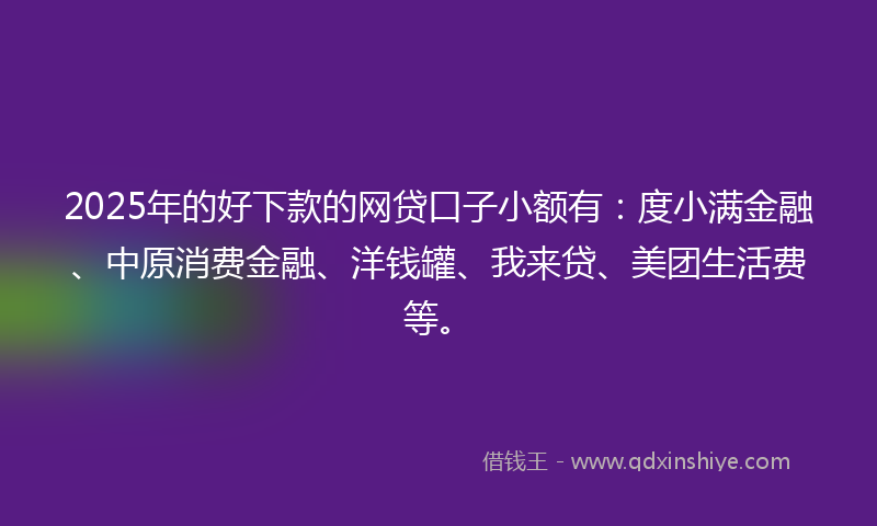 2025年的好下款的网贷口子小额有：度小满金融、中原消费金融、洋钱罐、我来贷、美团生活费等。