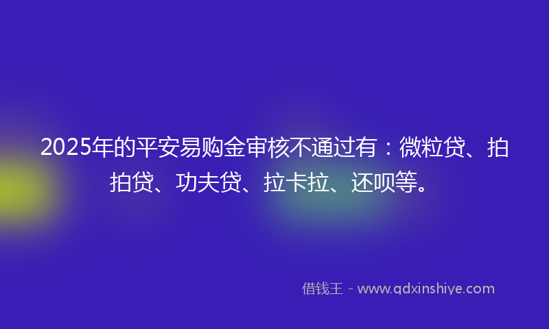 2025年的平安易购金审核不通过有：微粒贷、拍拍贷、功夫贷、拉卡拉、还呗等。