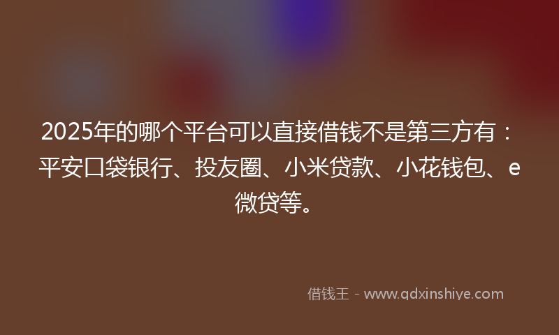 2025年的哪个平台可以直接借钱不是第三方有：平安口袋银行、投友圈、小米贷款、小花钱包、e微贷等。