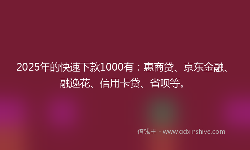 2025年的快速下款1000有：惠商贷、京东金融、融逸花、信用卡贷、省呗等。