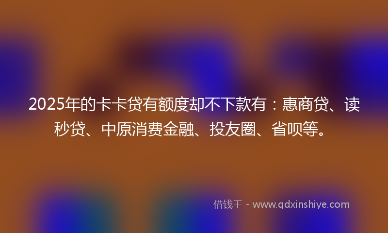 2025年的卡卡贷有额度却不下款有：惠商贷、读秒贷、中原消费金融、投友圈、省呗等。