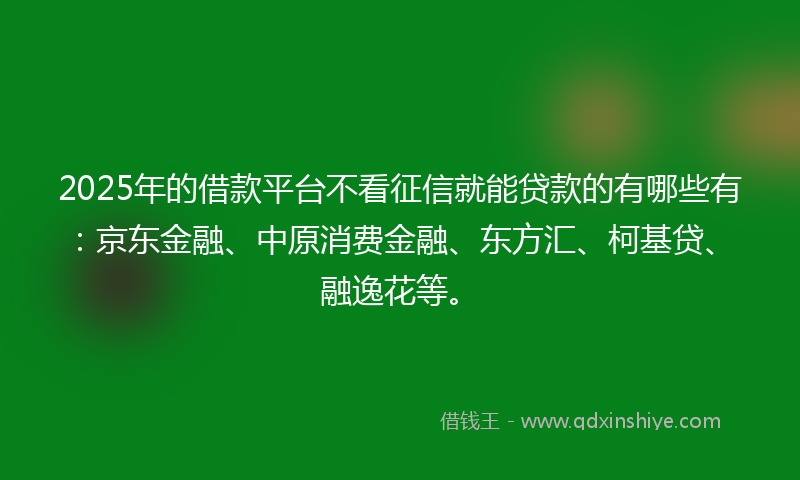 2025年的借款平台不看征信就能贷款的有哪些有：京东金融、中原消费金融、东方汇、柯基贷、融逸花等。