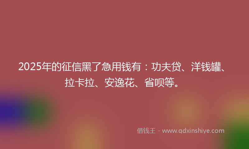 2025年的征信黑了急用钱有：功夫贷、洋钱罐、拉卡拉、安逸花、省呗等。
