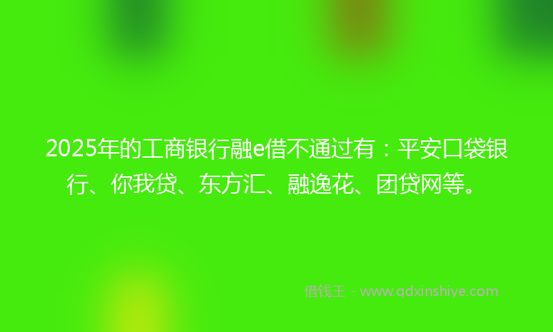 2025年的工商银行融e借不通过有：平安口袋银行、你我贷、东方汇、融逸花、团贷网等。