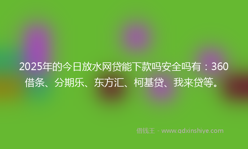 2025年的今日放水网贷能下款吗安全吗有：360借条、分期乐、东方汇、柯基贷、我来贷等。