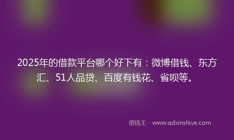 2025年的借款平台哪个好下有：微博借钱、东方汇、51人品贷、百度有钱花、省呗等。
