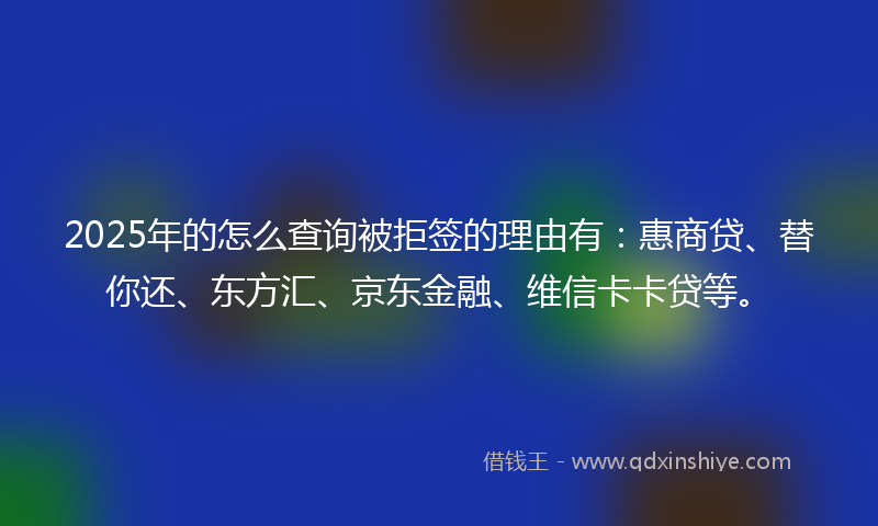 2025年的怎么查询被拒签的理由有：惠商贷、替你还、东方汇、京东金融、维信卡卡贷等。