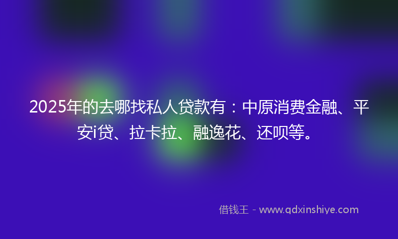 2025年的去哪找私人贷款有：中原消费金融、平安i贷、拉卡拉、融逸花、还呗等。