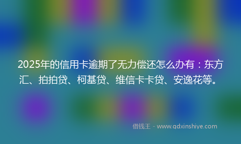 2025年的信用卡逾期了无力偿还怎么办有：东方汇、拍拍贷、柯基贷、维信卡卡贷、安逸花等。