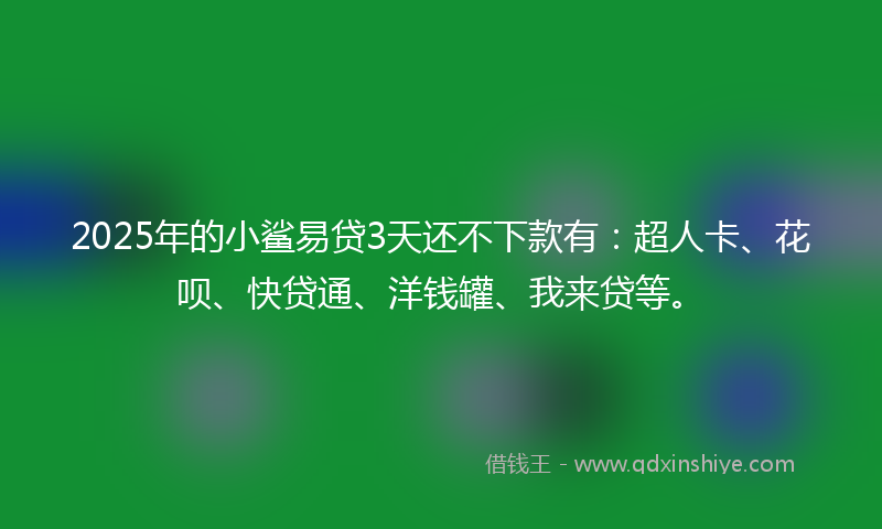 2025年的小鲨易贷3天还不下款有：超人卡、花呗、快贷通、洋钱罐、我来贷等。