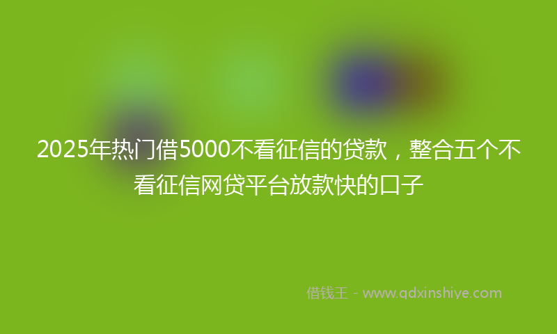 2025年热门借5000不看征信的贷款，整合五个不看征信网贷平台放款快的口子