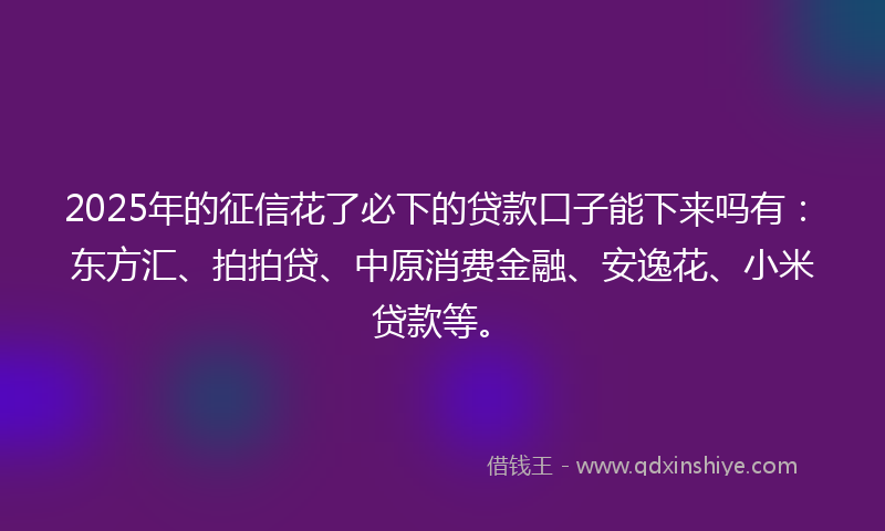2025年的征信花了必下的贷款口子能下来吗有：东方汇、拍拍贷、中原消费金融、安逸花、小米贷款等。