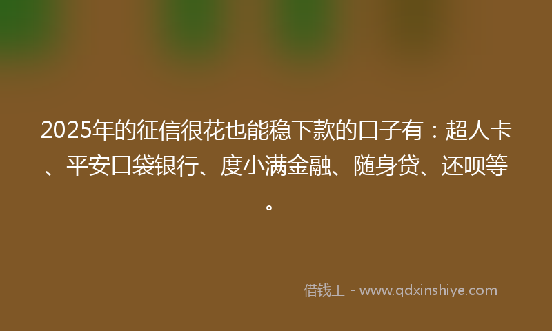2025年的征信很花也能稳下款的口子有：超人卡、平安口袋银行、度小满金融、随身贷、还呗等。