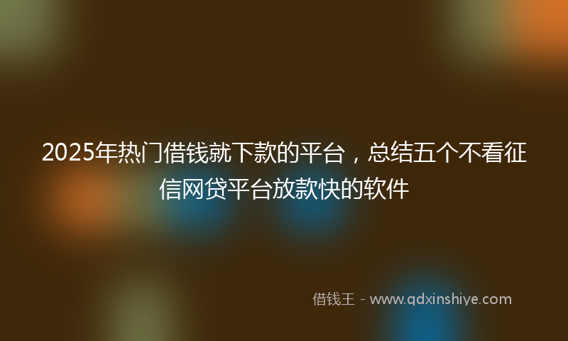 2025年热门借钱就下款的平台，总结五个不看征信网贷平台放款快的软件