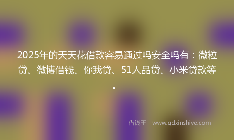 2025年的天天花借款容易通过吗安全吗有：微粒贷、微博借钱、你我贷、51人品贷、小米贷款等。