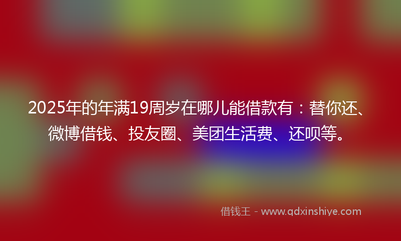 2025年的年满19周岁在哪儿能借款有：替你还、微博借钱、投友圈、美团生活费、还呗等。