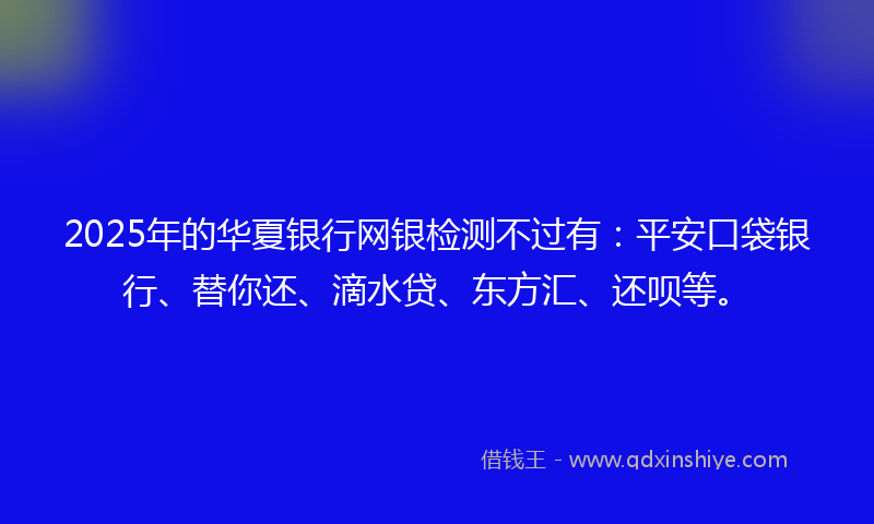 2025年的华夏银行网银检测不过有：平安口袋银行、替你还、滴水贷、东方汇、还呗等。