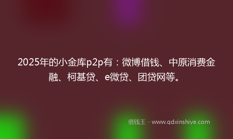 2025年的小金库p2p有：微博借钱、中原消费金融、柯基贷、e微贷、团贷网等。