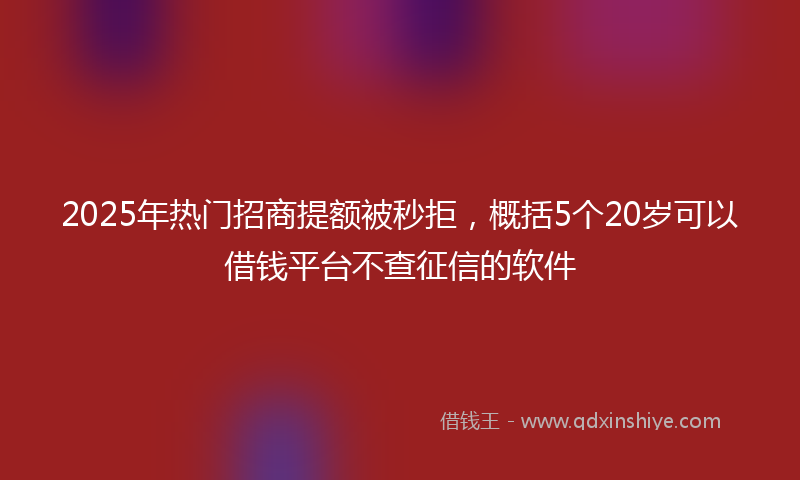 2025年热门招商提额被秒拒，概括5个20岁可以借钱平台不查征信的软件