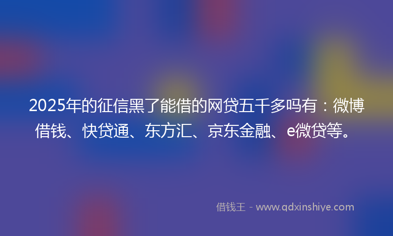 2025年的征信黑了能借的网贷五千多吗有：微博借钱、快贷通、东方汇、京东金融、e微贷等。