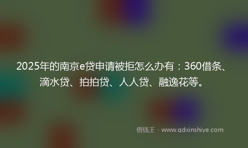 2025年的南京e贷申请被拒怎么办有：360借条、滴水贷、拍拍贷、人人贷、融逸花等。