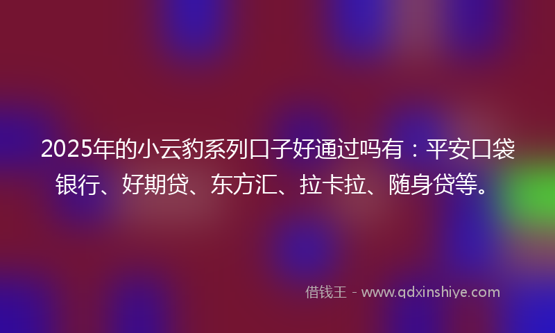 2025年的小云豹系列口子好通过吗有：平安口袋银行、好期贷、东方汇、拉卡拉、随身贷等。