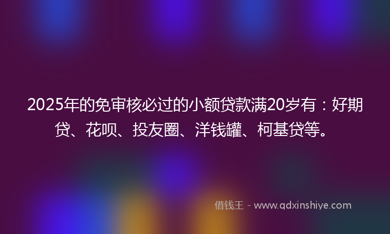 2025年的免审核必过的小额贷款满20岁有：好期贷、花呗、投友圈、洋钱罐、柯基贷等。