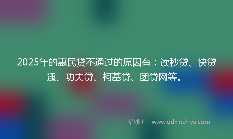 2025年的惠民贷不通过的原因有：读秒贷、快贷通、功夫贷、柯基贷、团贷网等。