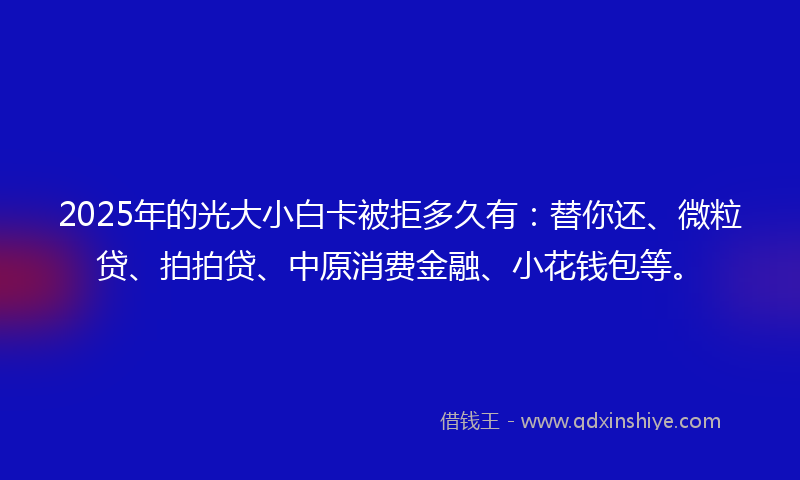 2025年的光大小白卡被拒多久有：替你还、微粒贷、拍拍贷、中原消费金融、小花钱包等。