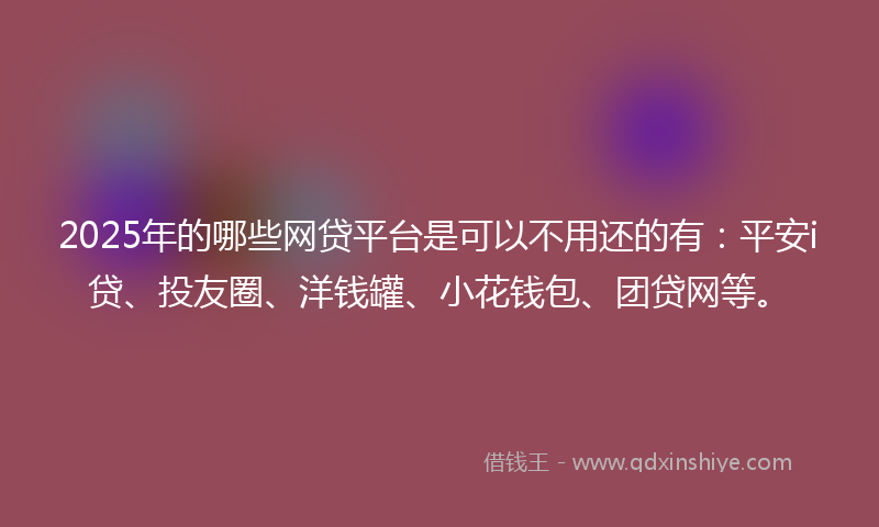 2025年的哪些网贷平台是可以不用还的有：平安i贷、投友圈、洋钱罐、小花钱包、团贷网等。