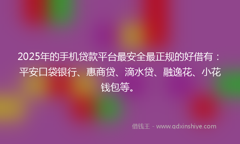 2025年的手机贷款平台最安全最正规的好借有：平安口袋银行、惠商贷、滴水贷、融逸花、小花钱包等。