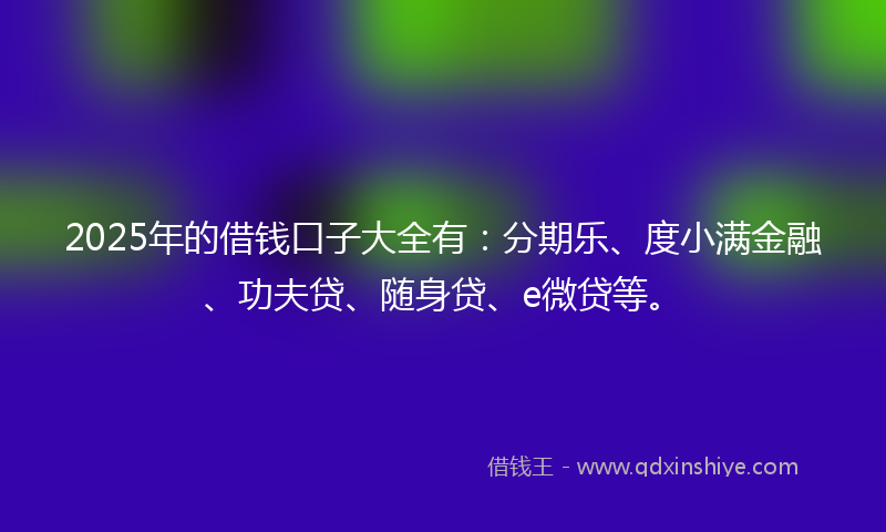 2025年的借钱口子大全有：分期乐、度小满金融、功夫贷、随身贷、e微贷等。
