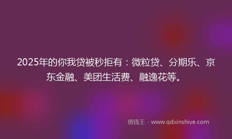 2025年的你我贷被秒拒有：微粒贷、分期乐、京东金融、美团生活费、融逸花等。