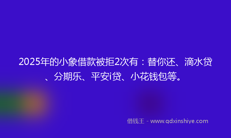 2025年的小象借款被拒2次有：替你还、滴水贷、分期乐、平安i贷、小花钱包等。