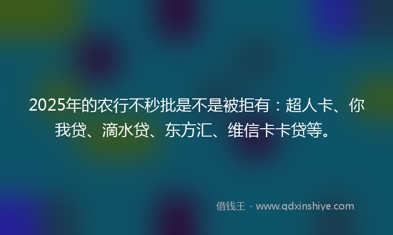 2025年的农行不秒批是不是被拒有：超人卡、你我贷、滴水贷、东方汇、维信卡卡贷等。