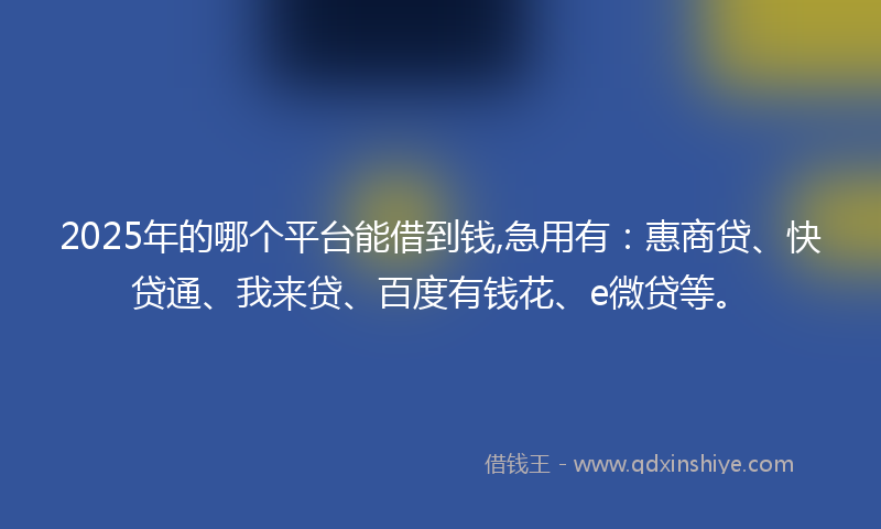 2025年的哪个平台能借到钱,急用有：惠商贷、快贷通、我来贷、百度有钱花、e微贷等。