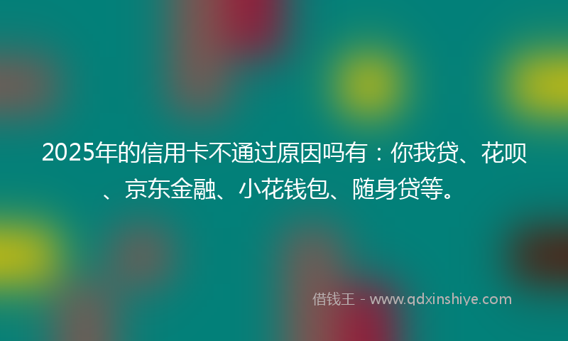 2025年的信用卡不通过原因吗有：你我贷、花呗、京东金融、小花钱包、随身贷等。