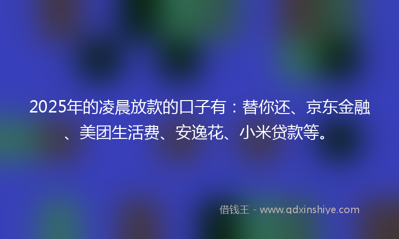 2025年的凌晨放款的口子有：替你还、京东金融、美团生活费、安逸花、小米贷款等。