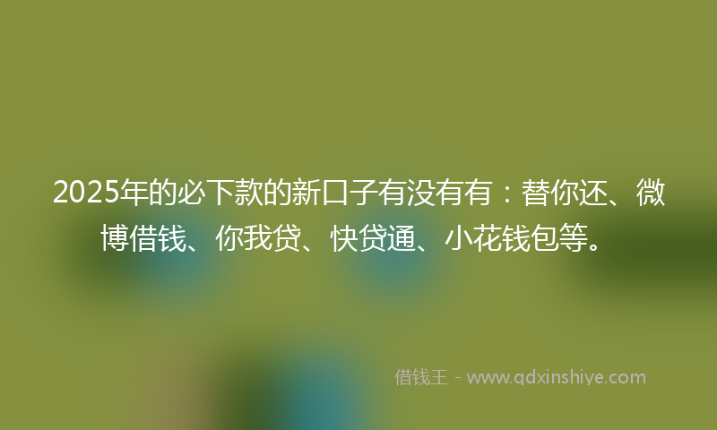 2025年的必下款的新口子有没有有：替你还、微博借钱、你我贷、快贷通、小花钱包等。