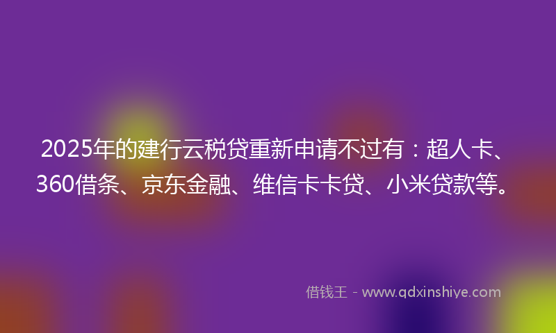 2025年的建行云税贷重新申请不过有:超人卡、360借条、京东金融、维信卡卡贷、小米贷款等。